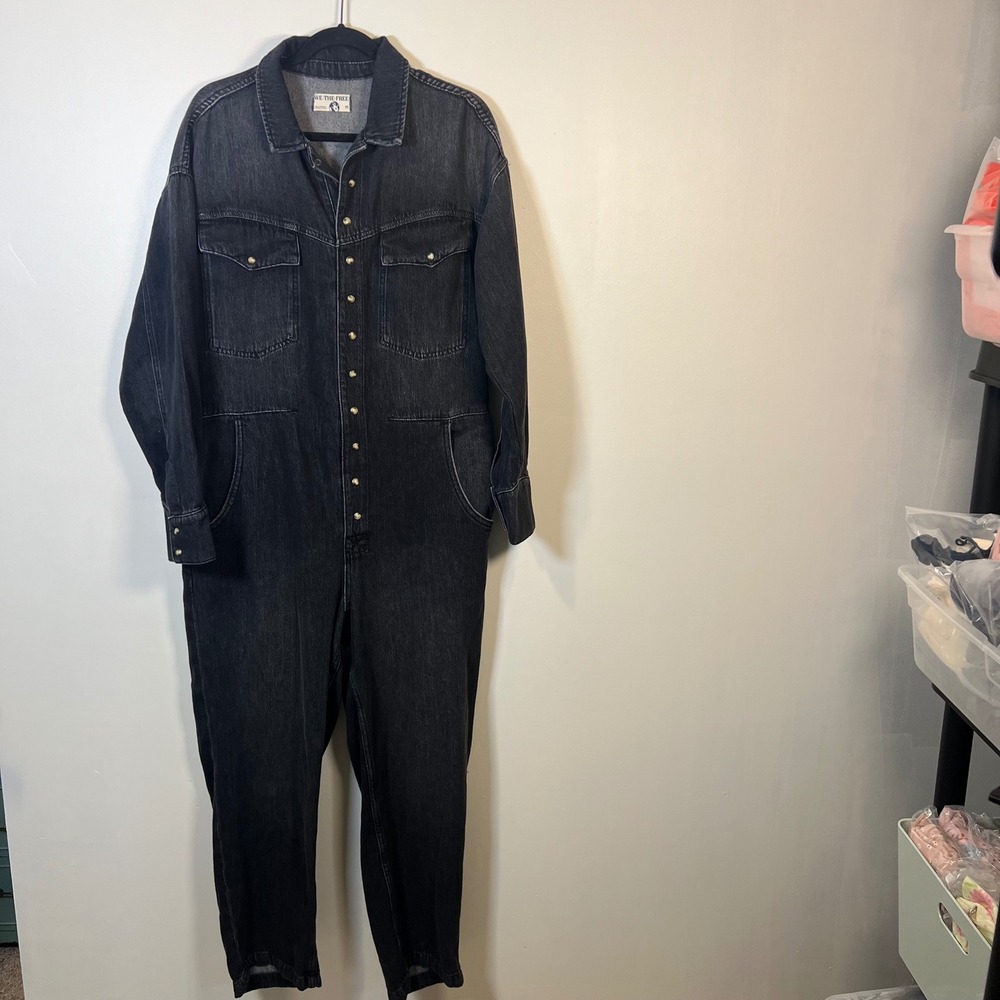 We The Free Womens Townes Coverall Denim Jumpsuit Western Utility Black M